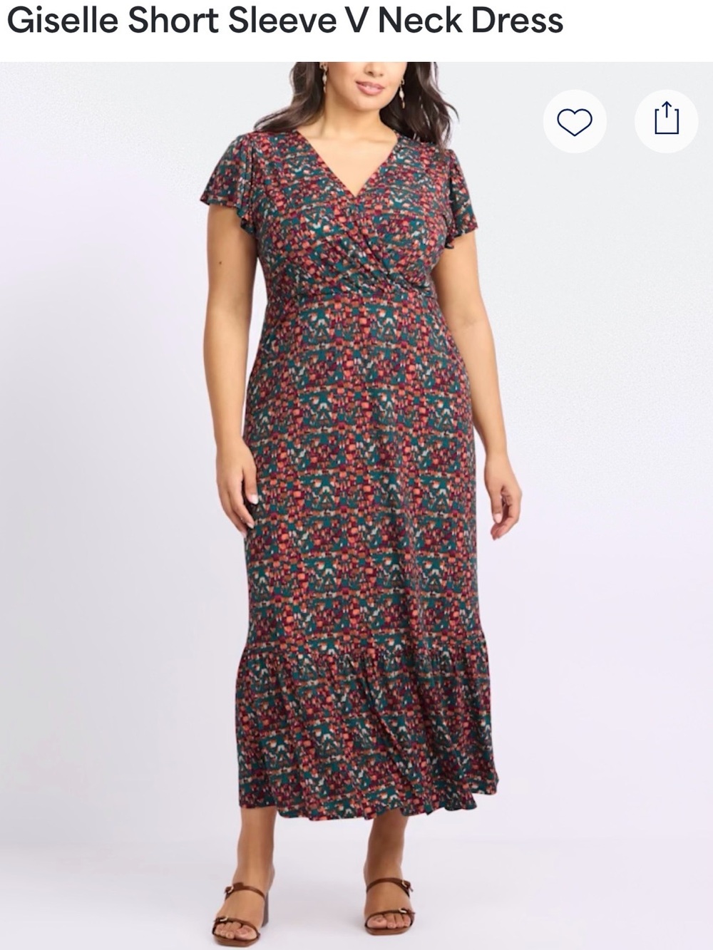 Patterned Short Sleeve V Neck Dress NWT